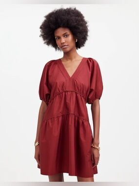 Madewell Poplin Puff-Sleeve Mini Dress